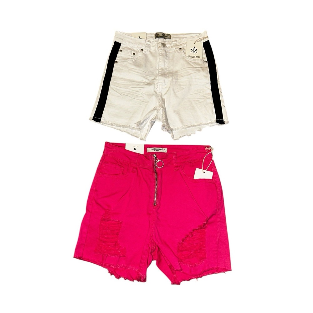 Two‎ American Bazi Womens Distressed Shorts Pink White Cutoff Sexy Streetwear